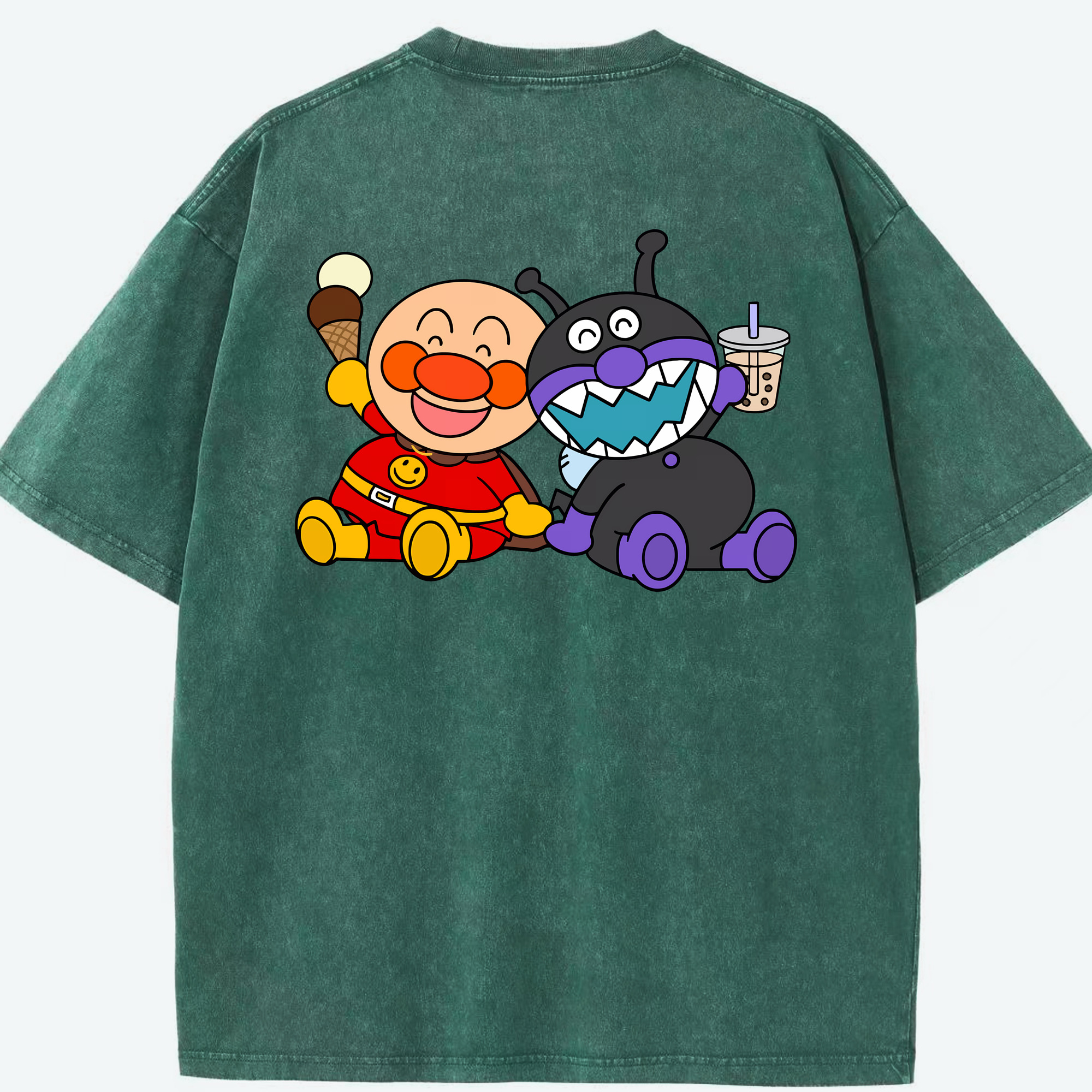 （画像用） アンパンマン Anpanman 綿100% ヴィンテージ風 半袖Tシャツ（背面プリント）